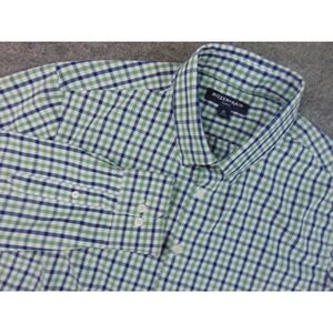 Mizzen + Main Shirt Mens XL Trim Fit Leeward Green Blue Gingham Ptep Comfortable